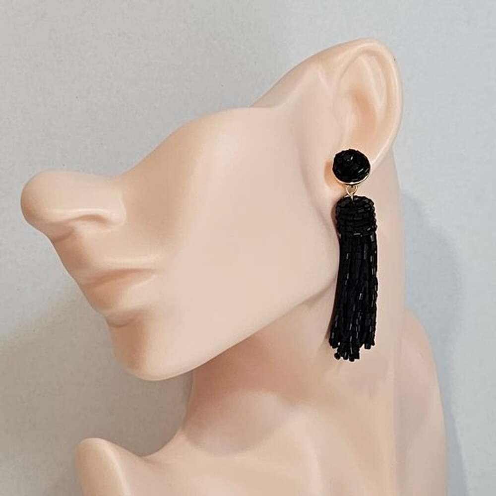 Sugarfix Chic Black Beaded Tassel Earrings